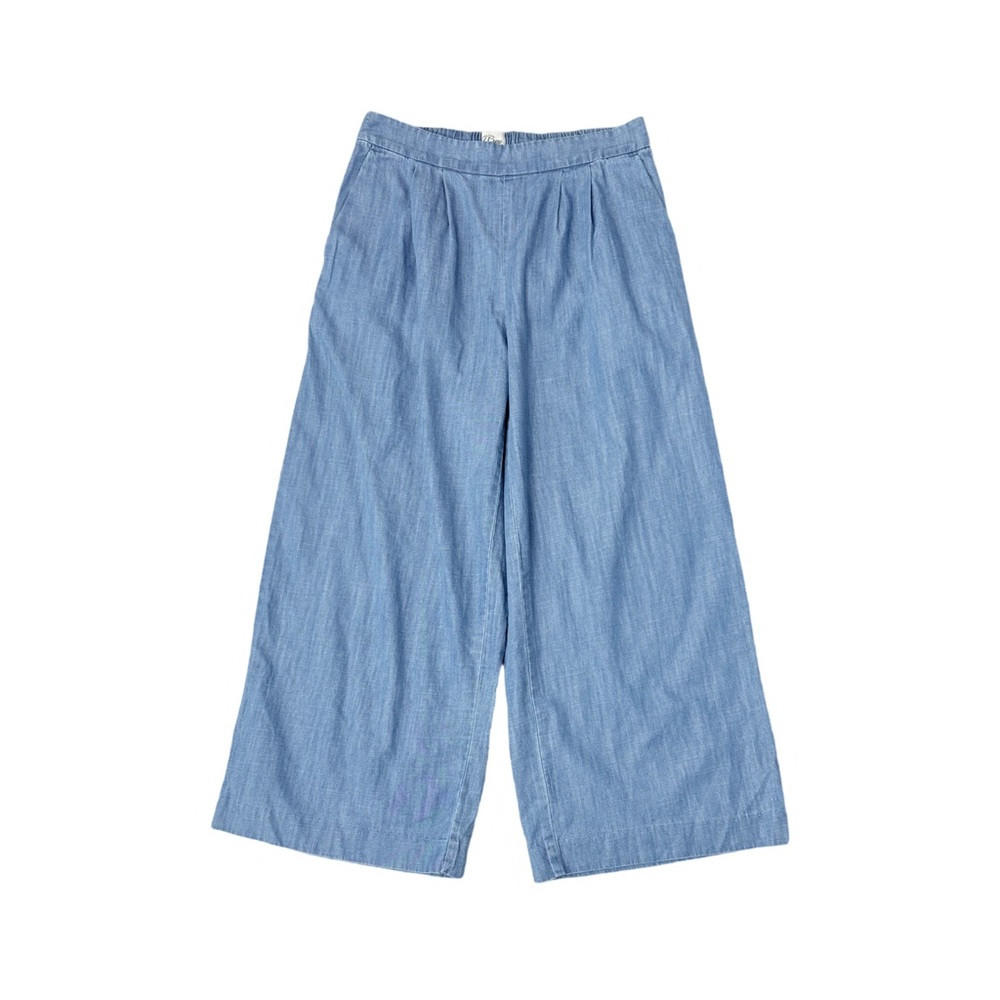 J. Crew Wide-Leg Pull-On Cropped Chambray Pants Nautical Preppy Travel - Picture 2 of 9